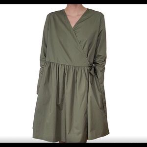 COS NWOT Sage Green Poplin Wrap Dress Sz 6